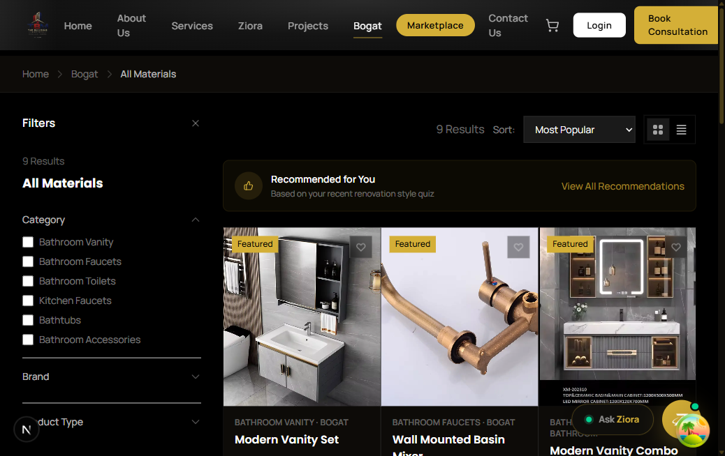 Bogat Marketplace page