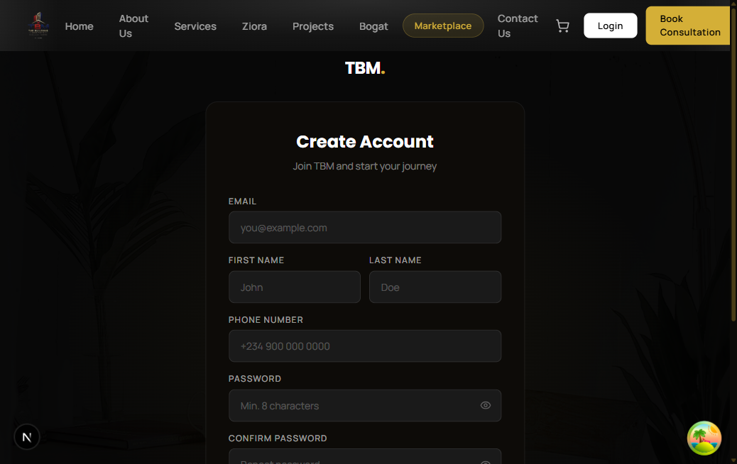 Create Account form